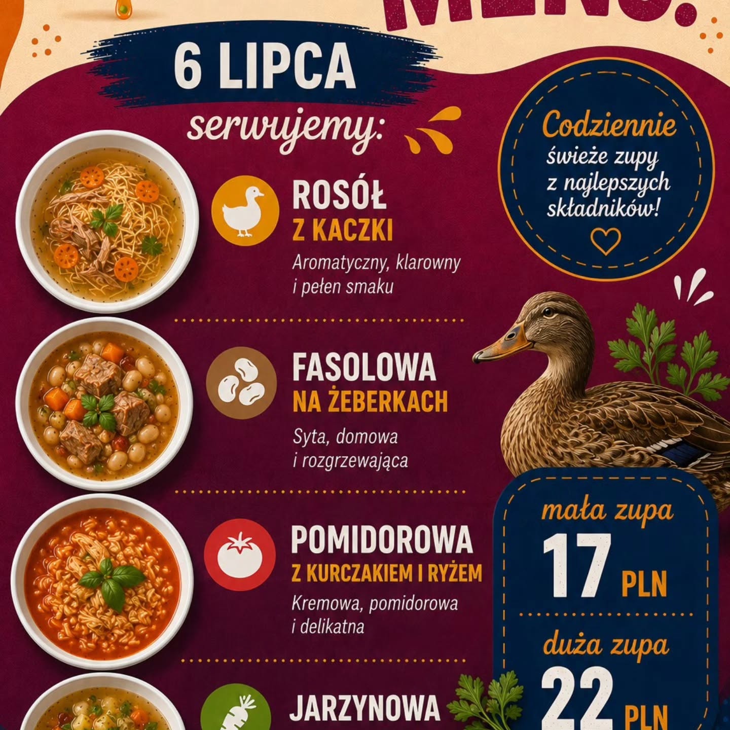 Przykładowe menu Czerpaka z 6 lipca